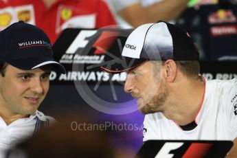 World © Octane Photographic Ltd. F1 FIA Driver Press Conference part1, Yas Marina circuit, Abu Dhabi. Thursday 24th November 2016. McLaren Honda – Jenson Button and Williams Martini Racing – Felipe Massa. . Digital Ref :