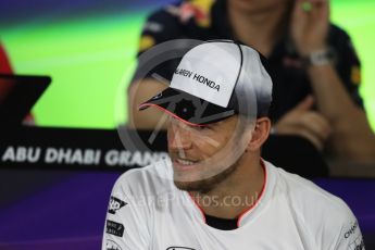 World © Octane Photographic Ltd. F1 FIA Driver Press Conference part1, Yas Marina circuit, Abu Dhabi. Thursday 24th November 2016. McLaren Honda – Jenson Button . Digital Ref :