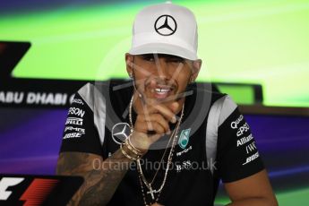 World © Octane Photographic Ltd. F1 FIA Driver Press Conference part2, Yas Marina circuit, Abu Dhabi. Thursday 24th November 2016. Mercedes AMG Petronas – Lewis Hamilton. Digital Ref :