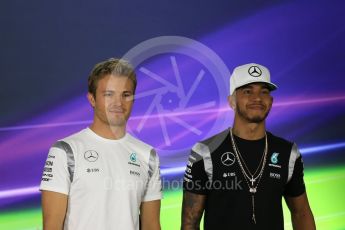 World © Octane Photographic Ltd. F1 FIA Driver Press Conference part2, Yas Marina circuit, Abu Dhabi. Thursday 24th November 2016. Mercedes AMG Petronas – Lewis Hamilton and Nico Rosberg . Digital Ref :