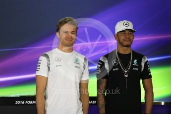 World © Octane Photographic Ltd. F1 FIA Driver Press Conference part2, Yas Marina circuit, Abu Dhabi. Thursday 24th November 2016. Mercedes AMG Petronas – Lewis Hamilton and Nico Rosberg . Digital Ref :