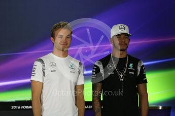 World © Octane Photographic Ltd. F1 FIA Driver Press Conference part2, Yas Marina circuit, Abu Dhabi. Thursday 24th November 2016. Mercedes AMG Petronas – Lewis Hamilton and Nico Rosberg . Digital Ref :