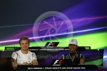 World © Octane Photographic Ltd. F1 FIA Driver Press Conference part2, Yas Marina circuit, Abu Dhabi. Thursday 24th November 2016. Mercedes AMG Petronas – Lewis Hamilton and Nico Rosberg . Digital Ref :