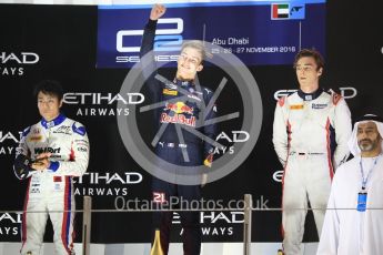 World © Octane Photographic Ltd. Prema Racing – Pierre Gasly, ART Grand Prix – Nobuharu Matsushita and Russian Time – Artem Markelov. Saturday 26th November 2016, GP2 Race 1, Yas Marina Circuit, Abu Dhabi. Digital Ref :