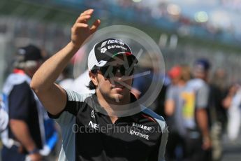 World © Octane Photographic Ltd. Sahara Force India - Sergio Perez. Sunday 20th March 2016, F1 Australian GP - Drivers Parade, Melbourne, Albert Park, Australia. Digital Ref : 1523LB1D6367