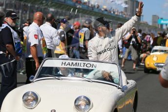 World © Octane Photographic Ltd. Mercedes AMG Petronas – Lewis Hamilton. Sunday 20th March 2016, F1 Australian GP - Drivers Parade, Melbourne, Albert Park, Australia. Digital Ref : 1523LB1D6487