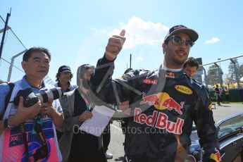 World © Octane Photographic Ltd. Red Bull Racing – Daniel Ricciardo. Sunday 20th March 2016, F1 Australian GP - Drivers Parade, Melbourne, Albert Park, Australia. Digital Ref : 1523LB5D2041