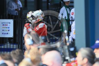 World © Octane Photographic Ltd. Scuderia Ferrari – Sebastian Vettel and Mercedes AMG Petronas – Lewis Hamilton. Sunday 20th March 2016, F1 Australian GP Race – Parc Ferme, Melbourne, Albert Park, Australia. Digital Ref : 1525LB1D7448