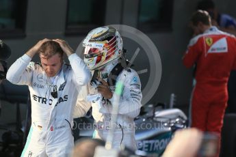 World © Octane Photographic Ltd. Mercedes AMG Petronas – Lewis Hamilton and Nico Rosberg. Sunday 20th March 2016, F1 Australian GP Race – Parc Ferme, Melbourne, Albert Park, Australia. Digital Ref : 1525LB1D7465