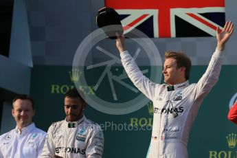 World © Octane Photographic Ltd. Mercedes AMG Petronas – Nico Rosberg. Sunday 20th March 2016, F1 Australian GP Race - Podium, Melbourne, Albert Park, Australia. Digital Ref : 1525LB1D7789