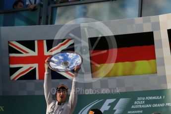 World © Octane Photographic Ltd. Mercedes AMG Petronas – Nico Rosberg. Sunday 20th March 2016, F1 Australian GP Race - Podium, Melbourne, Albert Park, Australia. Digital Ref : 1525LB1D7825