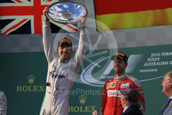 World © Octane Photographic Ltd. Mercedes AMG Petronas – Nico Rosberg. Sunday 20th March 2016, F1 Australian GP Race - Podium, Melbourne, Albert Park, Australia. Digital Ref : 1525LB1D7838