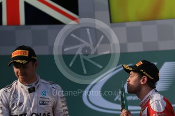 World © Octane Photographic Ltd. Scuderia Ferrari – Sebastian Vettel. Sunday 20th March 2016, F1 Australian GP Race - Podium, Melbourne, Albert Park, Australia. Digital Ref : 1525LB1D7906