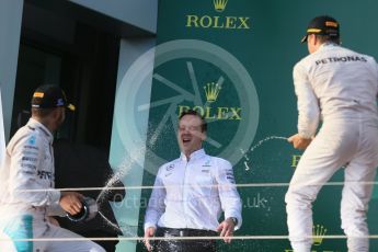 World © Octane Photographic Ltd. Mercedes AMG Petronas – Nico Rosberg and Lewis Hamilton. Sunday 20th March 2016, F1 Australian GP Race - Podium, Melbourne, Albert Park, Australia. Digital Ref : 1525LB1D7946