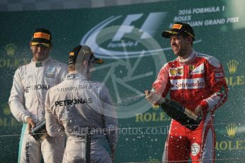 World © Octane Photographic Ltd. Mercedes AMG Petronas – Nico Rosberg, Lewis Hamilton and Scuderia Ferrari – Sebastian Vettel. Sunday 20th March 2016, F1 Australian GP Race - Podium, Melbourne, Albert Park, Australia. Digital Ref : 1525LB1D8024
