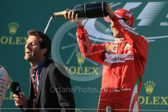 World © Octane Photographic Ltd. Scuderia Ferrari – Sebastian Vettel and Mark Webber. Sunday 20th March 2016, F1 Australian GP Race - Podium, Melbourne, Albert Park, Australia. Digital Ref : 1525LB1D8181