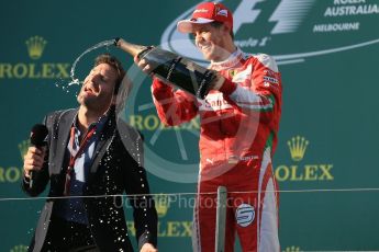 World © Octane Photographic Ltd. Scuderia Ferrari – Sebastian Vettel and Mark Webber. Sunday 20th March 2016, F1 Australian GP Race - Podium, Melbourne, Albert Park, Australia. Digital Ref : 1525LB1D8197