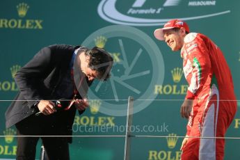 World © Octane Photographic Ltd. Scuderia Ferrari – Sebastian Vettel and Mark Webber. Sunday 20th March 2016, F1 Australian GP Race - Podium, Melbourne, Albert Park, Australia. Digital Ref : 1525LB1D8208