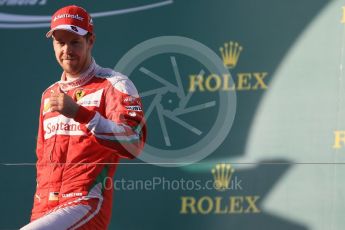 World © Octane Photographic Ltd. Scuderia Ferrari – Sebastian Vettel. Sunday 20th March 2016, F1 Australian GP Race - Podium, Melbourne, Albert Park, Australia. Digital Ref : 1525LB1D8294