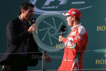 World © Octane Photographic Ltd. Scuderia Ferrari – Sebastian Vettel and Mark Webber. Sunday 20th March 2016, F1 Australian GP Race - Podium, Melbourne, Albert Park, Australia. Digital Ref : 1525LB1D8320
