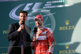 World © Octane Photographic Ltd. Scuderia Ferrari – Sebastian Vettel and Mark Webber. Sunday 20th March 2016, F1 Australian GP Race - Podium, Melbourne, Albert Park, Australia. Digital Ref : 1525LB1D8334