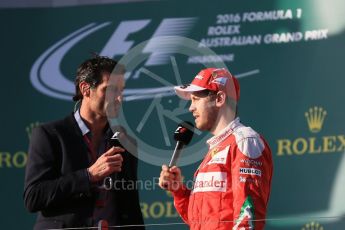 World © Octane Photographic Ltd. Scuderia Ferrari – Sebastian Vettel and Mark Webber. Sunday 20th March 2016, F1 Australian GP Race - Podium, Melbourne, Albert Park, Australia. Digital Ref : 1525LB1D8400