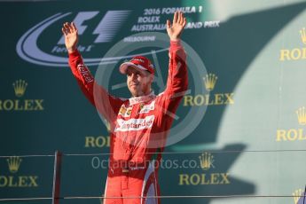 World © Octane Photographic Ltd. Scuderia Ferrari – Sebastian Vettel. Sunday 20th March 2016, F1 Australian GP Race - Podium, Melbourne, Albert Park, Australia. Digital Ref : 1525LB1D8434