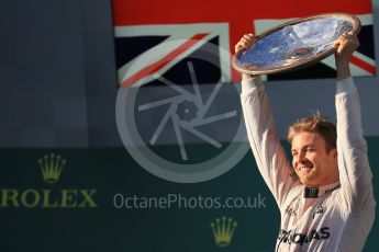 World © Octane Photographic Ltd. Mercedes AMG Petronas – Nico Rosberg. Sunday 20th March 2016, F1 Australian GP Race - Podium, Melbourne, Albert Park, Australia. Digital Ref : 1525LB1D8468