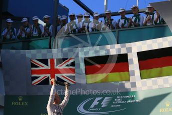 World © Octane Photographic Ltd. Mercedes AMG Petronas – Nico Rosberg. Sunday 20th March 2016, F1 Australian GP Race - Podium, Melbourne, Albert Park, Australia. Digital Ref : 1525LB1D8484