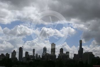 World © Octane Photographic Ltd. Melbourne Skyline. Friday 18th March 2016, F1 Australian GP Practice 1, Melbourne, Albert Park, Australia. Digital Ref : 1516LB1D2759