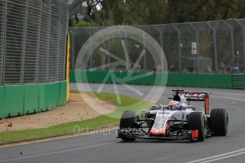 World © Octane Photographic Ltd. Haas F1 Team VF-16 – Romain Grosjean. Friday 18th March 2016, F1 Australian GP Practice 1, Melbourne, Albert Park, Australia. Digital Ref : 1516LB5D1222