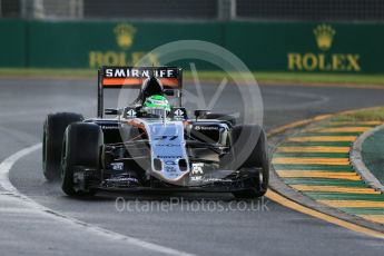 World © Octane Photographic Ltd. Sahara Force India VJM09 - Nico Hulkenberg. Friday 18th March 2016, F1 Australian GP Practice 2, Melbourne, Albert Park, Australia. Digital Ref : 1517LB1D3403