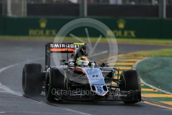 World © Octane Photographic Ltd. Sahara Force India VJM09 - Sergio Perez. Friday 18th March 2016, F1 Australian GP Practice 2, Melbourne, Albert Park, Australia. Digital Ref : 1517LB1D3427