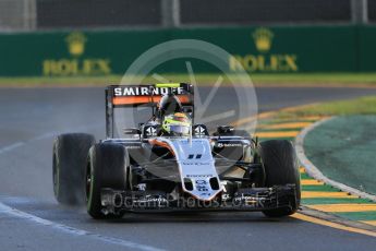 World © Octane Photographic Ltd. Sahara Force India VJM09 - Sergio Perez. Friday 18th March 2016, F1 Australian GP Practice 2, Melbourne, Albert Park, Australia. Digital Ref : 1517LB1D3457