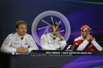 World © Octane Photographic Ltd. Mercedes AMG Petronas W07 Hybrid – Lewis Hamilton, Nico Rosberg and Scuderia Ferrari SF16-H – Sebastian Vettel. Saturday 19th March 2016, F1 Australian GP Qualifying, Melbourne, Albert Park, Australia. Digital Ref : 1520LB1D5684