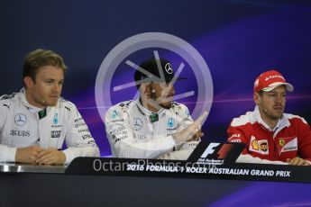 World © Octane Photographic Ltd. Mercedes AMG Petronas W07 Hybrid – Lewis Hamilton, Nico Rosberg and Scuderia Ferrari SF16-H – Sebastian Vettel. Saturday 19th March 2016, F1 Australian GP Qualifying, Melbourne, Albert Park, Australia. Digital Ref : 1520LB1D5703