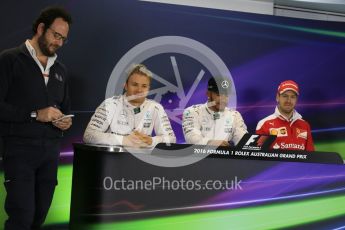 World © Octane Photographic Ltd. Mercedes AMG Petronas W07 Hybrid – Lewis Hamilton, Nico Rosberg and Scuderia Ferrari SF16-H – Sebastian Vettel. Saturday 19th March 2016, F1 Australian GP Qualifying, Melbourne, Albert Park, Australia. Digital Ref : 1520LB1D5718