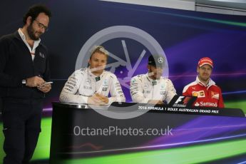 World © Octane Photographic Ltd. Mercedes AMG Petronas W07 Hybrid – Lewis Hamilton, Nico Rosberg and Scuderia Ferrari SF16-H – Sebastian Vettel. Saturday 19th March 2016, F1 Australian GP Qualifying, Melbourne, Albert Park, Australia. Digital Ref : 1520LB1D5718