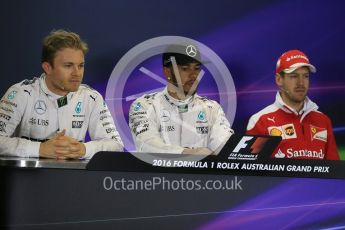 World © Octane Photographic Ltd. Mercedes AMG Petronas W07 Hybrid – Lewis Hamilton, Nico Rosberg and Scuderia Ferrari SF16-H – Sebastian Vettel. Saturday 19th March 2016, F1 Australian GP Qualifying, Melbourne, Albert Park, Australia. Digital Ref : 1520LB1D5726