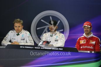 World © Octane Photographic Ltd. Mercedes AMG Petronas W07 Hybrid – Lewis Hamilton, Nico Rosberg and Scuderia Ferrari SF16-H – Sebastian Vettel. Saturday 19th March 2016, F1 Australian GP Qualifying, Melbourne, Albert Park, Australia. Digital Ref : 1520LB1D5728