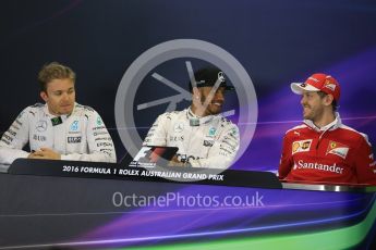 World © Octane Photographic Ltd. Mercedes AMG Petronas W07 Hybrid – Lewis Hamilton, Nico Rosberg and Scuderia Ferrari SF16-H – Sebastian Vettel. Saturday 19th March 2016, F1 Australian GP Qualifying, Melbourne, Albert Park, Australia. Digital Ref : 1520LB1D5737