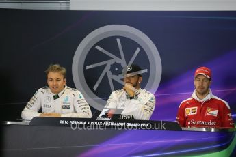 World © Octane Photographic Ltd. Mercedes AMG Petronas W07 Hybrid – Lewis Hamilton, Nico Rosberg and Scuderia Ferrari SF16-H – Sebastian Vettel. Saturday 19th March 2016, F1 Australian GP Qualifying, Melbourne, Albert Park, Australia. Digital Ref : 1520LB1D5752