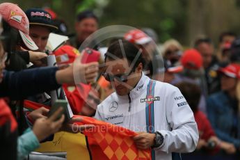 World © Octane Photographic Ltd. Williams Martini Racing, Williams Mercedes FW38 – Felipe Massa. Saturday 19th March 2016, F1 Australian GP - Melbourne Walk, Melbourne, Albert Park, Australia. Digital Ref : 1528LB1D4277