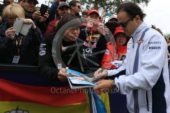 World © Octane Photographic Ltd. Williams Martini Racing – Felipe Massa. Saturday 19th March 2016, F1 Australian GP - Melbourne Walk, Melbourne, Albert Park, Australia. Digital Ref : 1528LB5D1580