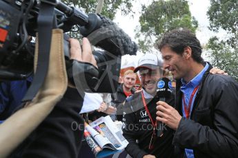 World © Octane Photographic Ltd. McLaren Honda MP4-31 – Fernando Alonso and Mark Webber. Saturday 19th March 2016, F1 Australian GP - Melbourne Walk, Melbourne, Albert Park, Australia. Digital Ref : 1528LB5D1582