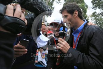 World © Octane Photographic Ltd. McLaren Honda MP4-31 – Fernando Alonso and Mark Webber. Saturday 19th March 2016, F1 Australian GP - Melbourne Walk, Melbourne, Albert Park, Australia. Digital Ref : 1528LB5D1583