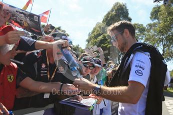 World © Octane Photographic Ltd. McLaren Honda – Jenson Button. Sunday 20th March 2016, F1 Australian GP - Melbourne Walk, Melbourne, Albert Park, Australia. Digital Ref : 1522LB5D2026