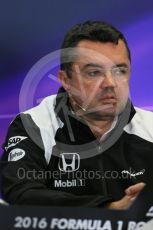 World © Octane Photographic Ltd. F1 Australian GP FIA Press Conference, Melbourne, Albert Park, Australia, Friday 18th March 2016. Eric Boullier – McLaren Honda Racing Director. Digital Ref : 1518LB1D3878