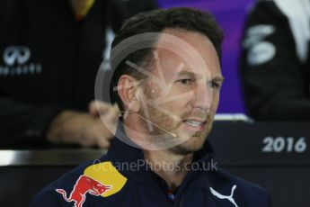 World © Octane Photographic Ltd. F1 Australian GP FIA Press Conference, Melbourne, Albert Park, Australia, Friday 18th March 2016. Christian Horner – Red Bull Racing Team. Digital Ref : 1518LB1D3891