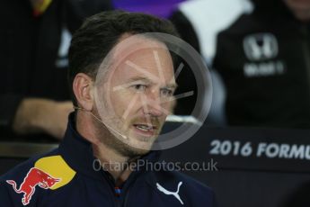 World © Octane Photographic Ltd. F1 Australian GP FIA Press Conference, Melbourne, Albert Park, Australia, Friday 18th March 2016. Christian Horner – Red Bull Racing Team. Digital Ref : 1518LB1D3899